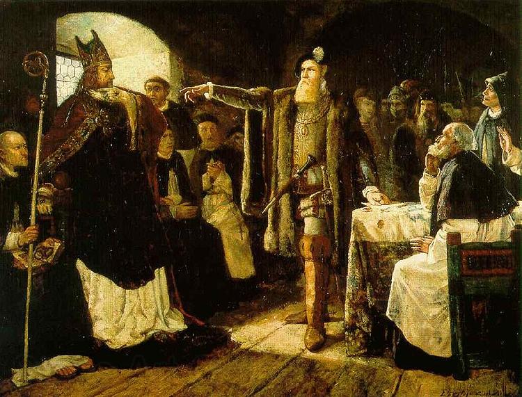 carl gustaf hellqvist Gustaf Vasa anklagar biskop Peder Sunnanvader infor domkapitlet i Vasteras Norge oil painting art